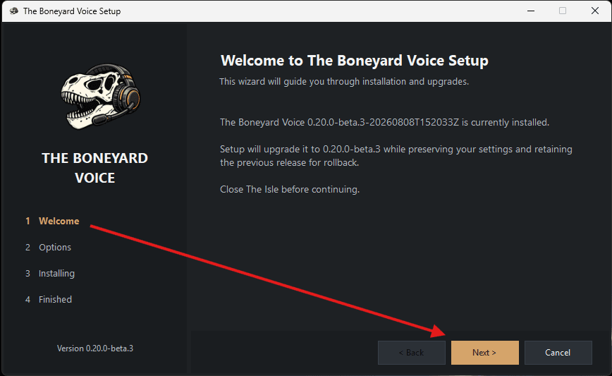 Boneyard Voice setup guide step 5: Begin Boneyard Voice Setup