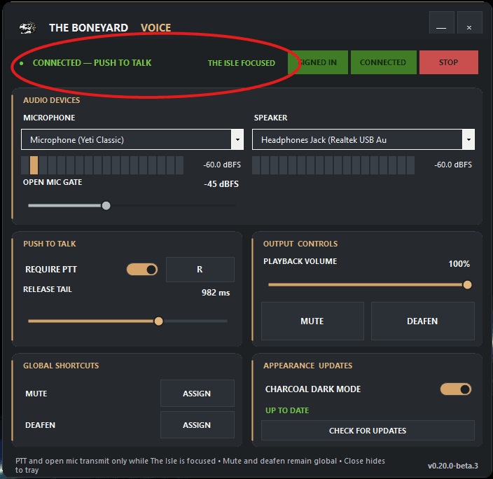 Boneyard Voice setup guide step 13: Confirm the ready state